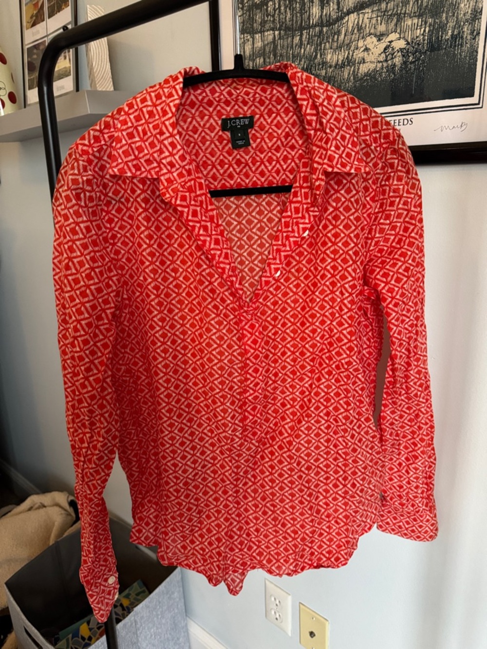 J. Crew Red Geometric Print Button-Down Shirt